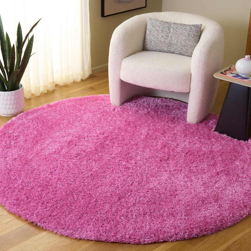 Tapis ivoire à poils longs Sador, Rond 6 pi 7 po, Pink