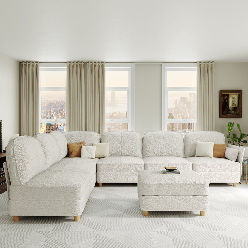 L Shaped Sectional Teddy Velvet Couch With Storage,Corner Modular Sofa With Chaise, 35.75" H x 113.5" W x 35.75" D