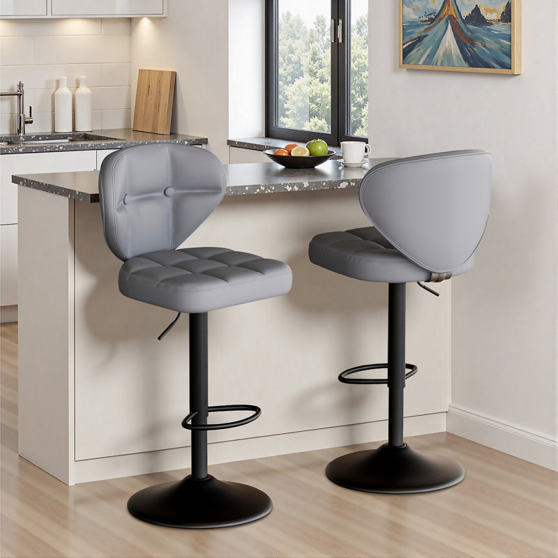 Sonja Swivel Adjustable Height Bar Stools With Back And Footrest, Dark Gray