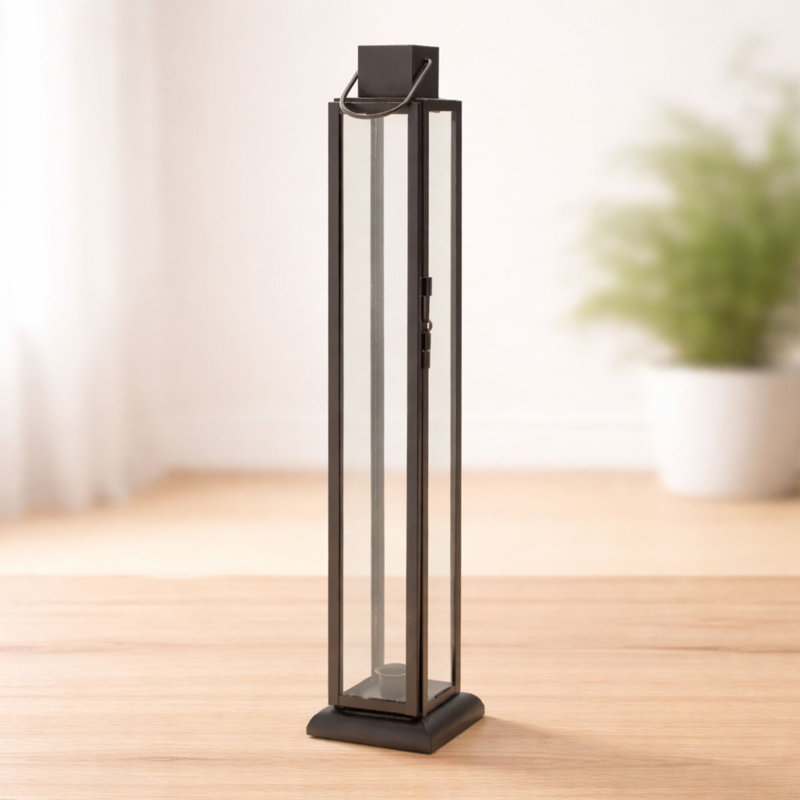 Modern Iron and Glass Taper Candle Lantern, 21.5"H