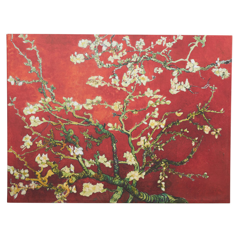 'Red Blossoming Almond Tree' by Vincent van Gogh, Red Botanical Tree Fine Art Gallery Canvas Print, 24" H x 32" W