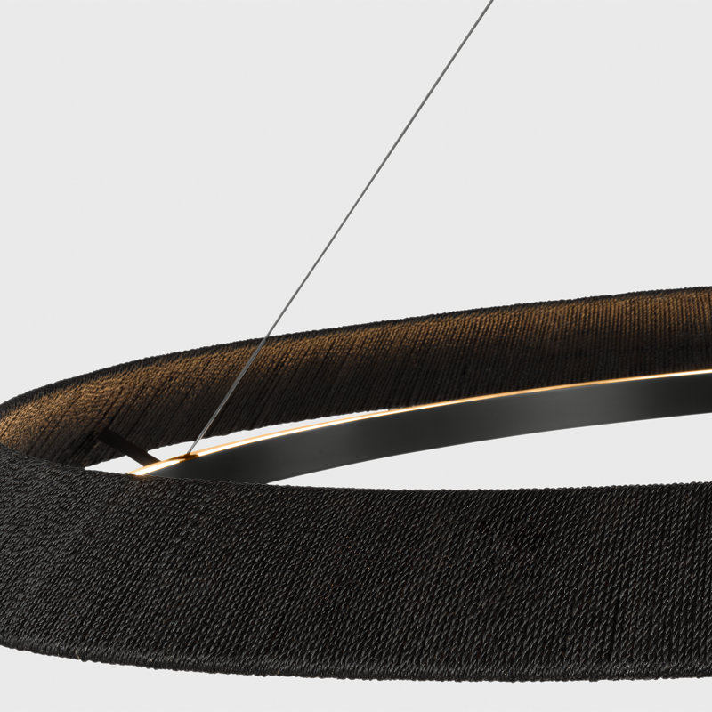 Sean Lavin Noa Large LED Ring Chandelier in Bronze with Washed Black Sea Grass shade, 142" H x 50.5" W x 50.5" D, Bronze