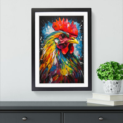 Rooster Action Painting No.2 - Single Picture Frame Print on Wood