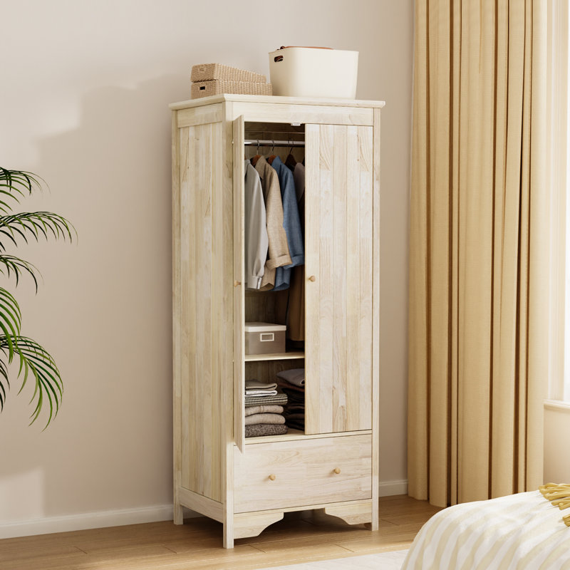 Armoire chêne, bois d'hévéa + frêne 2 portes 1 tiroir
