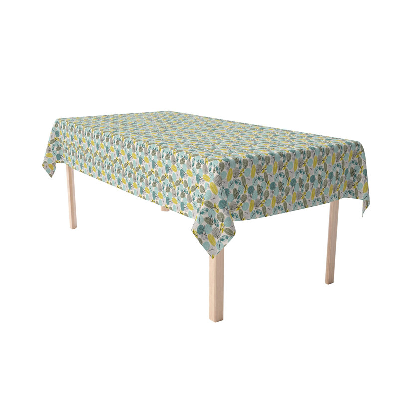 Hand Drawn Abstract Leaves Cotton Tablecloths Floral, 104" x 52"