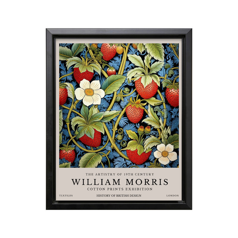William Morris - Fraises No2, Black Framed, Canvas, 11"H x 14"W