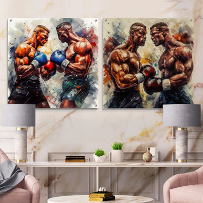 Legendary Fight I - Men, ensemble d'art mural en verre acrylique sur 2