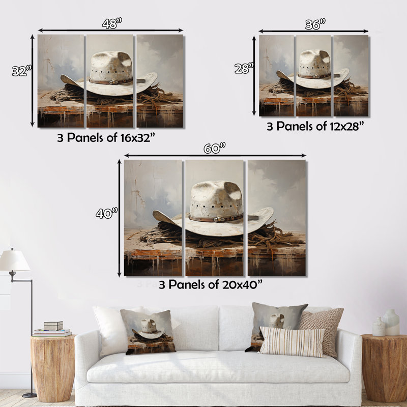 Ensemble de décoration murale minimalisme Cowboy Hat II - Cowboys, H 40 po x l 60 po x P 1 po