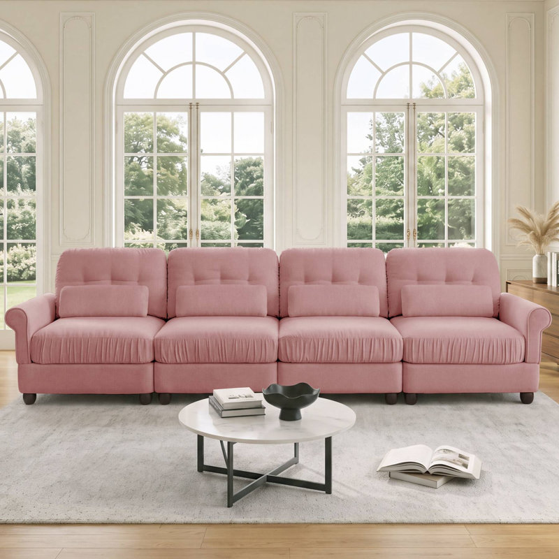 Canapé modulaire en chenille de 126,7 pouces pour salon, Pink Chenille