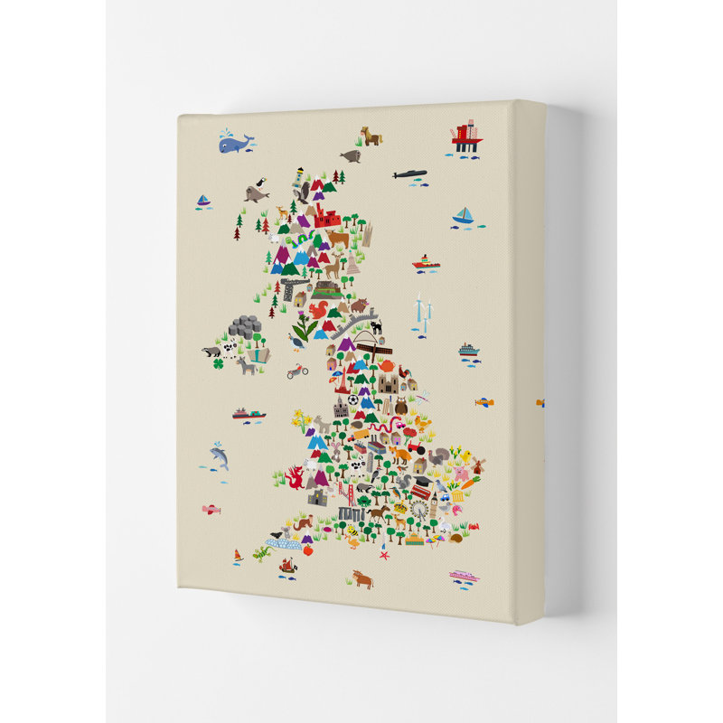 Animal Map of Great Britain by Michael Tompsett - Graphic Art, 59.4cm H x 42cm W x 4cm D, Wrapped Canvas, Begie