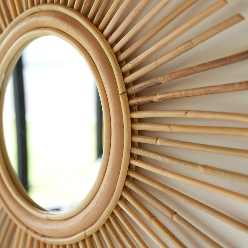 Isidore Round Mirror, Natural Wood