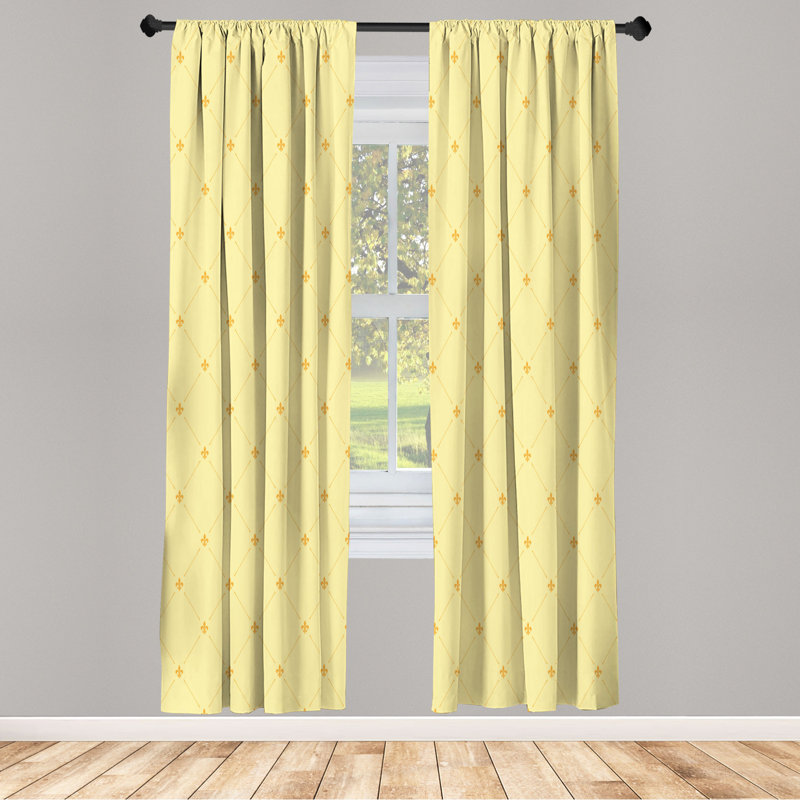 Microfiber Floral Semi-Sheer Rod Pocket Curtain Panels, 28" W x 84" L, Light Yellow