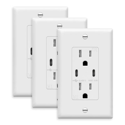 15 Amp Tamper-Resistant Receptacle 2-Port USB C Wall Outlet, White (3-Pack) -  TOPGREENER, TU21536A2C-WWP3P