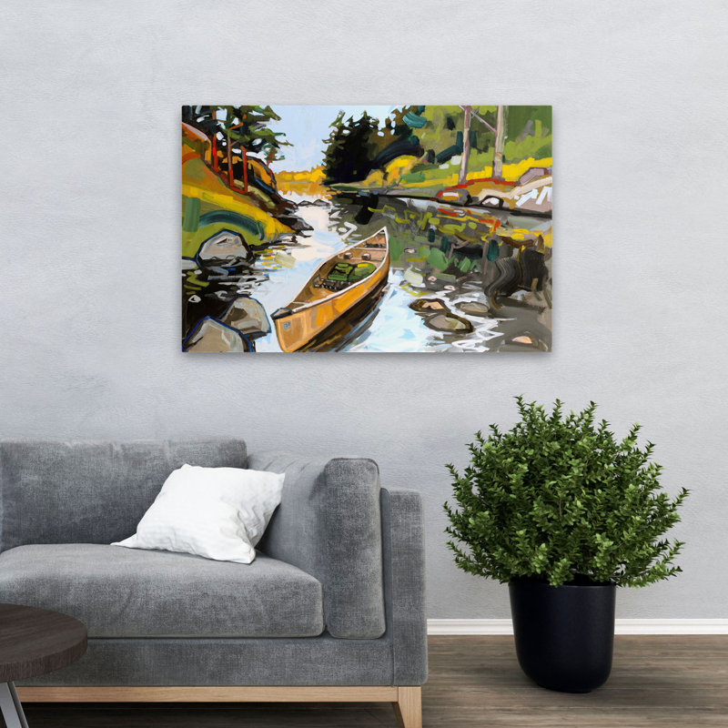 Écriture de lettres - paysages, bateaux, lac, art noir, H 48 po x l 32 po