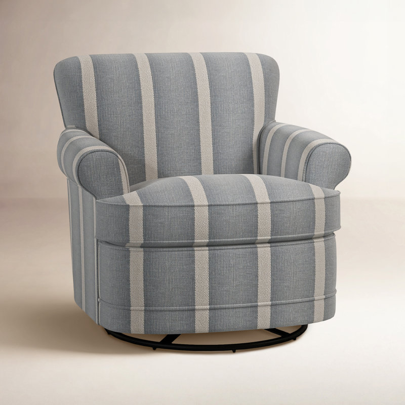 Maxton Upholstered Swivel Armchair, Blue/Beige Stripe; 0209-61