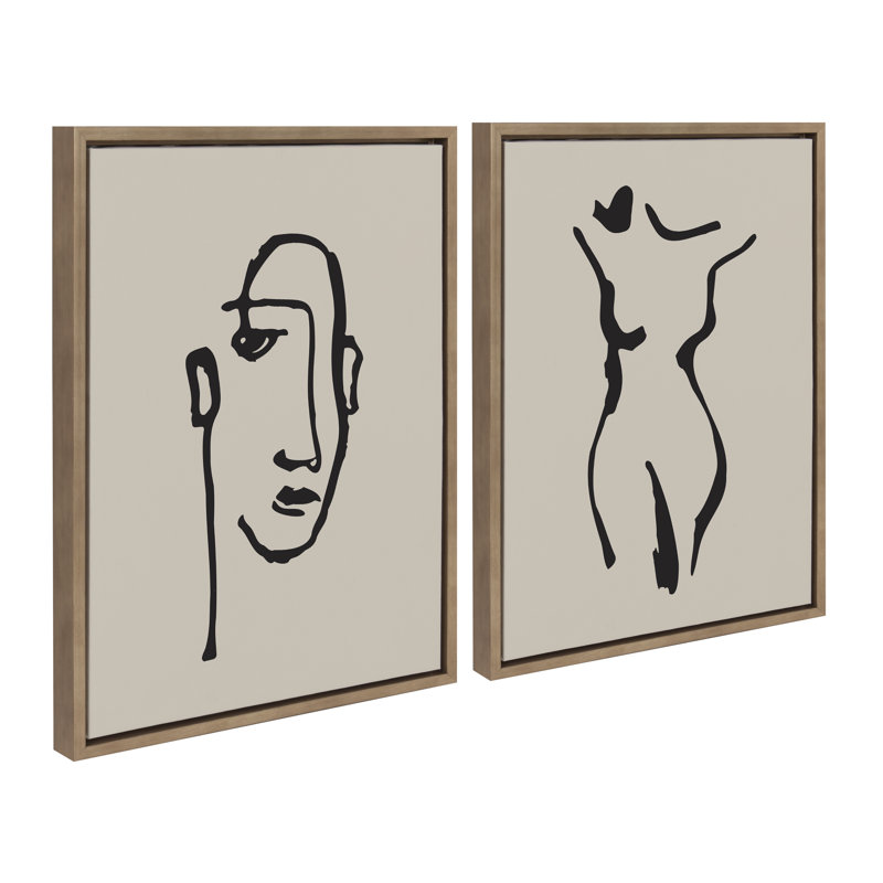«Minimalist Neutral Line Art Face and Body» par The Creative Bunch Studio, ensemble d'art mural sur toile encadrée