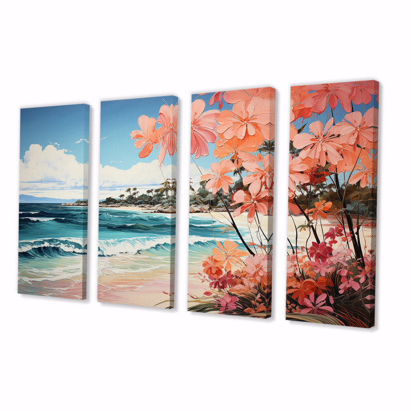 «Tropical Beach Escape IV - Coastal Tropical», art mural 4 pièces, H 28 po x l 48 po