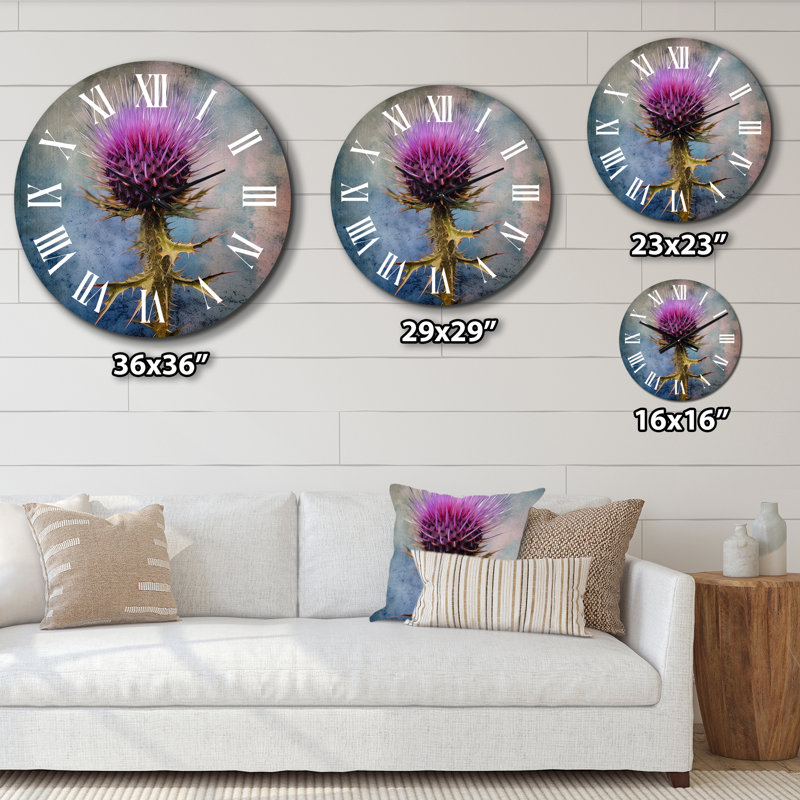 Horloge murale mauve et verte Thistle Whispers Plant IV, Moyenne