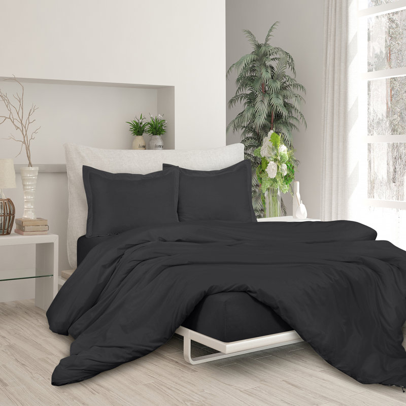 Literie , Housse de couette pour très grand lit et 2 taies, Noir