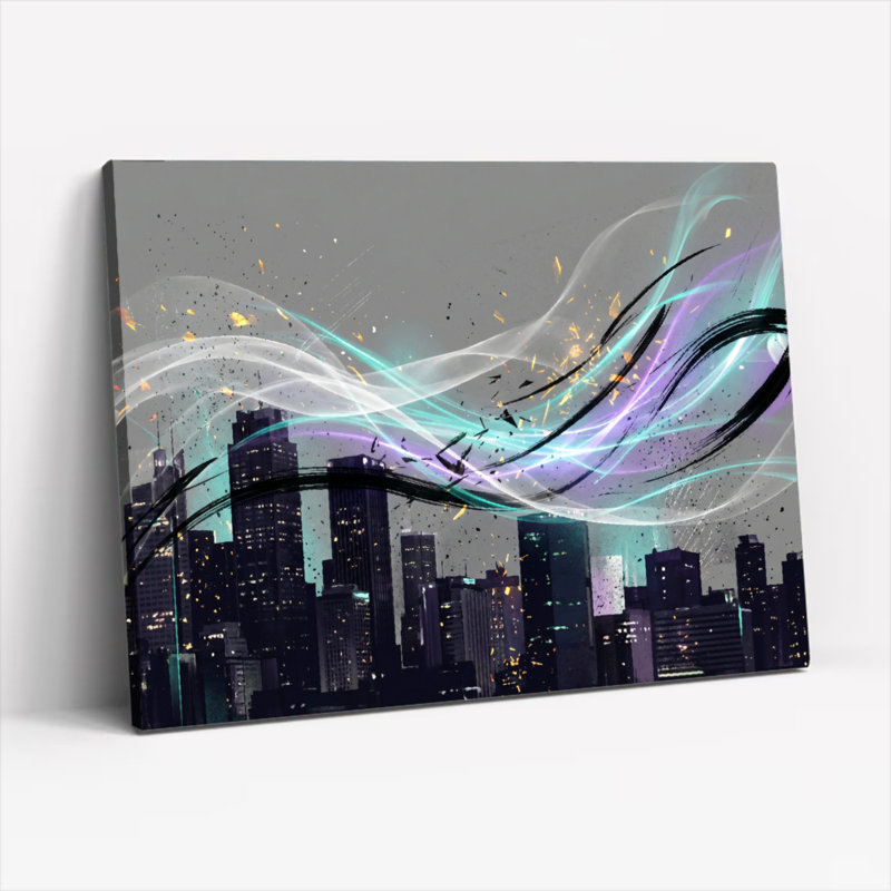 Ensemble de 1 tableau sur toile « Vagues de la ville », 12"H x 18"W, Wrapped Canvas