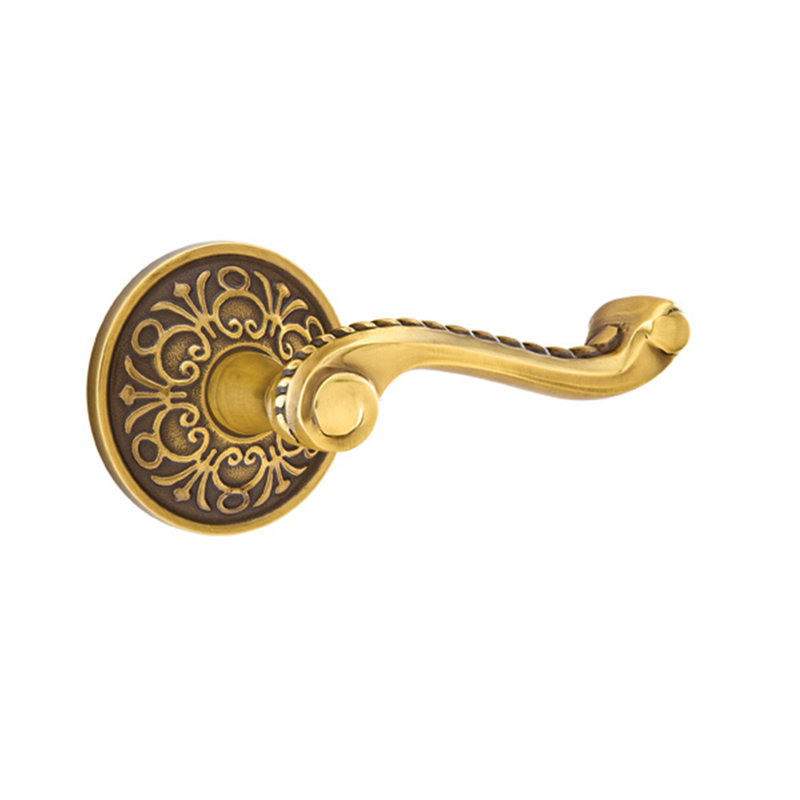 Levier de porte d'intimité (lit et bain) avec rosette, Laiton antique français, Droite