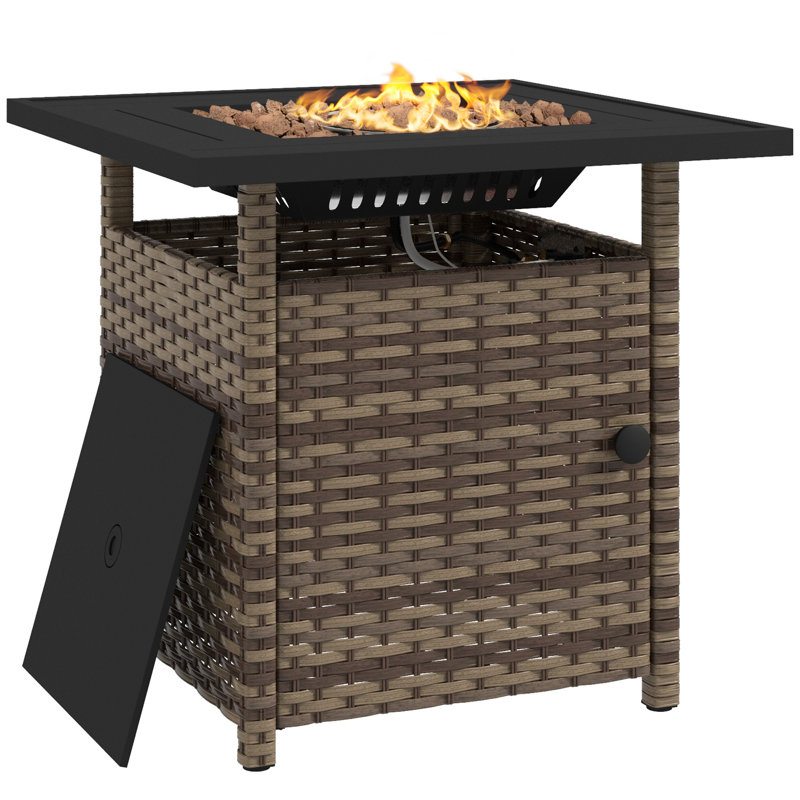 Bayala Rectangle Steel Propane Smokeless Fire Pit Table with Hidden Fuel Tank, Brown