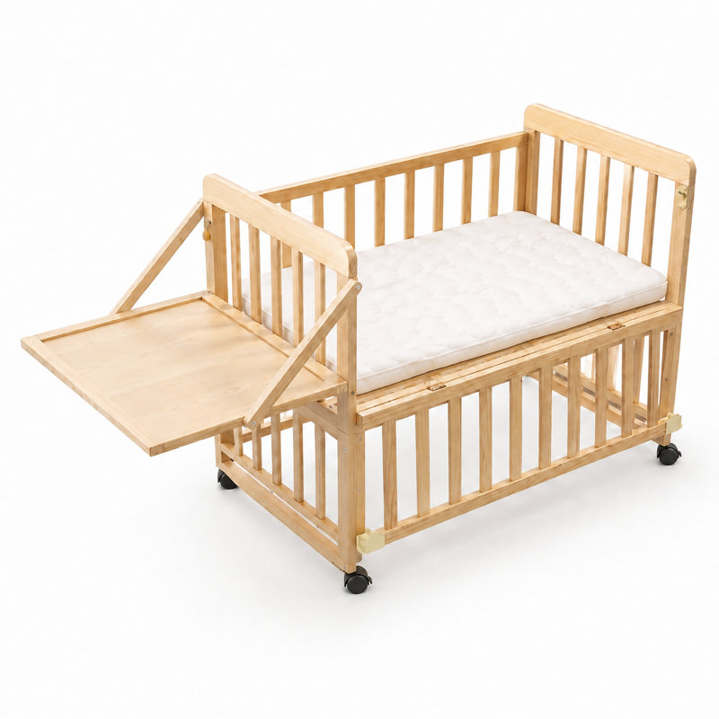 Berceau de chevet en bois massif avec matelas et table à langer