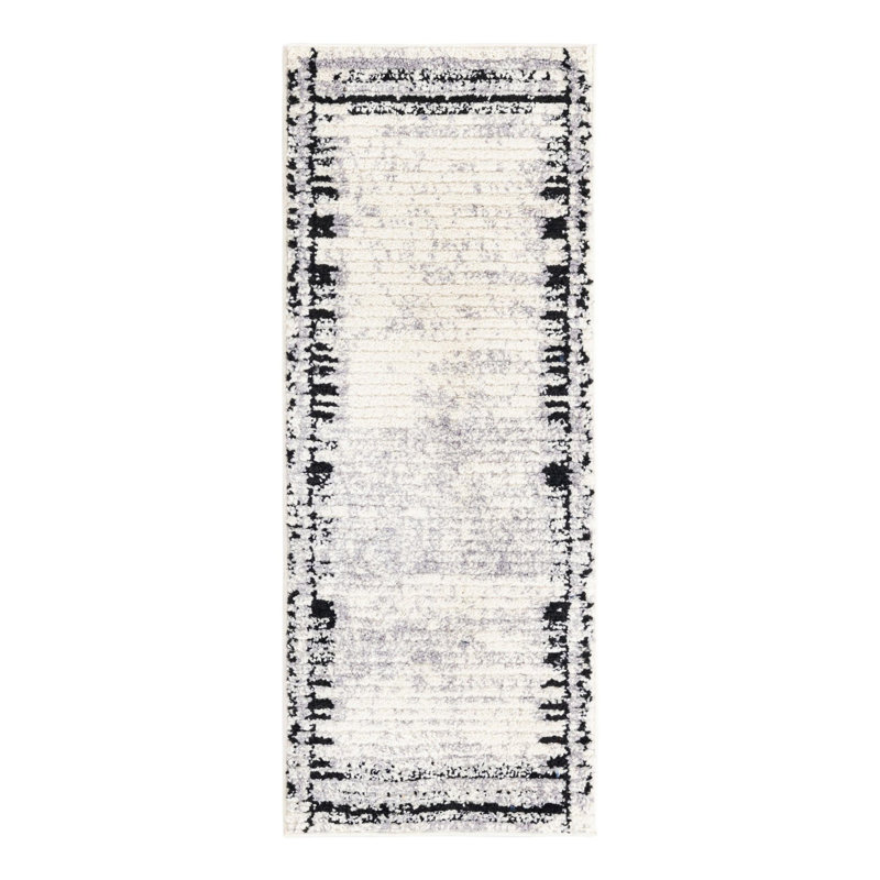 Tapis noir / blanc Ethelyn, Tapis de couloir 2 pi x 5 pi