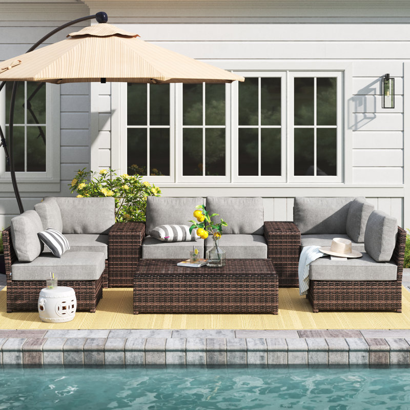 Ensemble de conversation pour 6 personnes avec coussins Widener Wicker