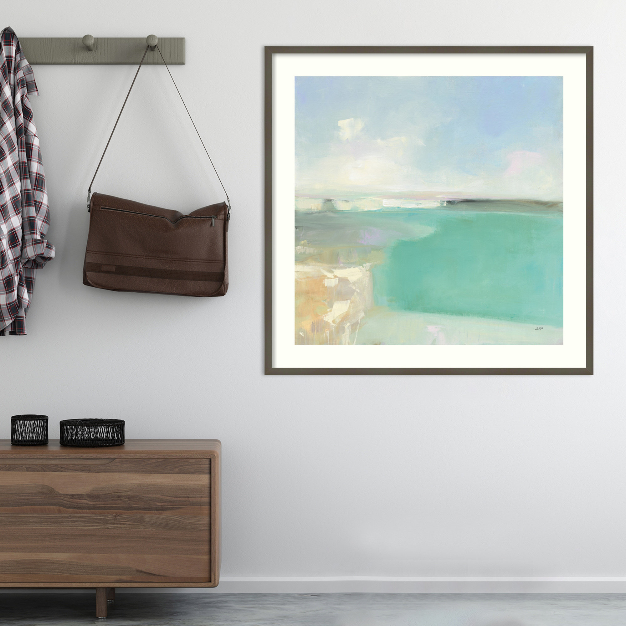 Summer Coastline by Julia Purinton, Gray Framed Paper, 25" H x 25" W