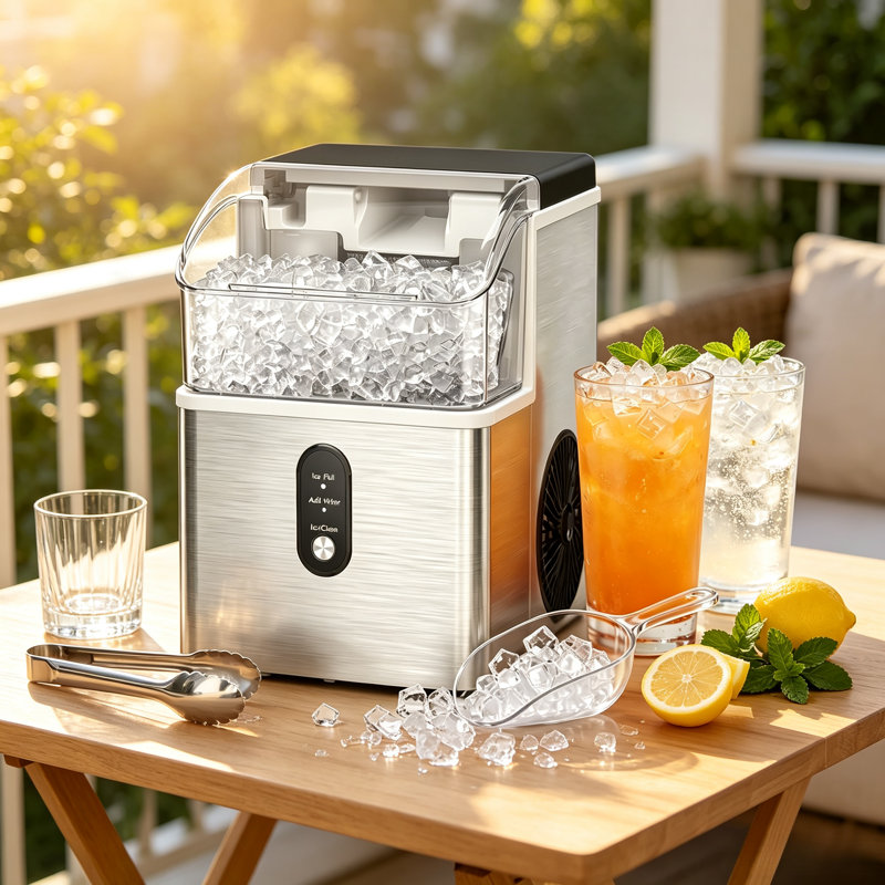 7 Mins Fast Nugget Ice Maker Countertop, 35lbs/24H Chewable Sonic Pebble Ice Machine, Dual Self-Cleaning Mode, Portable Ice Maker With Ice Scoop