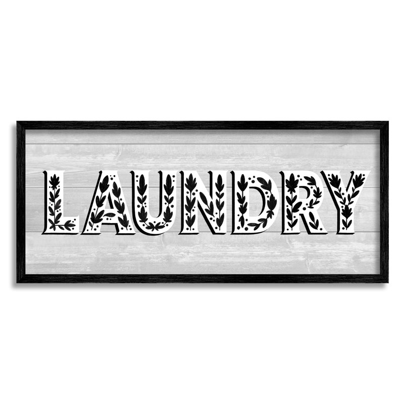 Laundry Typography Sign - Advertisements on Canvas, 13" H x 30" W x 1.5" D, Midnight Black Framed Giclee