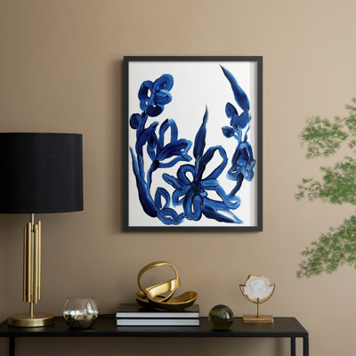 «Indigo Brush Blooms II», reproduction encadrée - bois massif