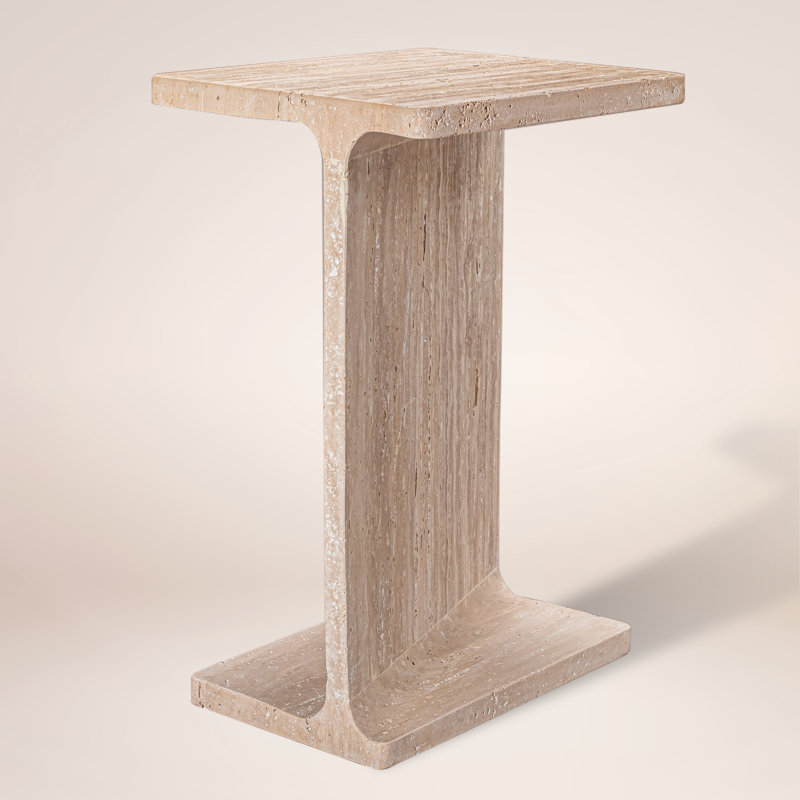 Table de bout à piédestal en marbre beige 22 po