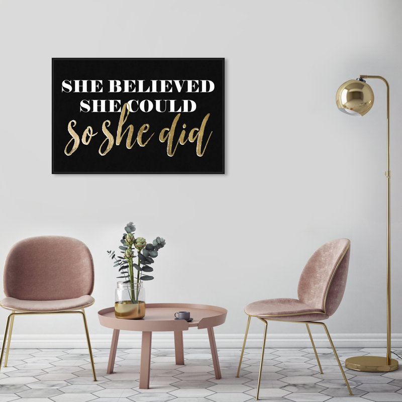 «Typographie and Quotes So She Did Black», art textuel sur toile, H 24 po x l 36 po, Toile avec cadre noir