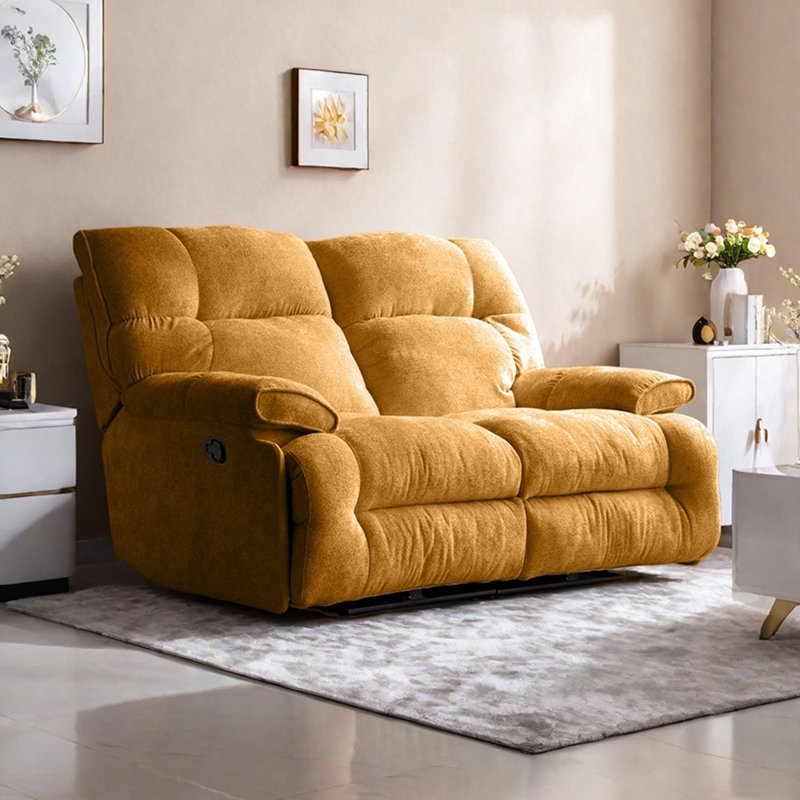 Double Living Room Casual Ergonomic Recliner, Yellow Chenille