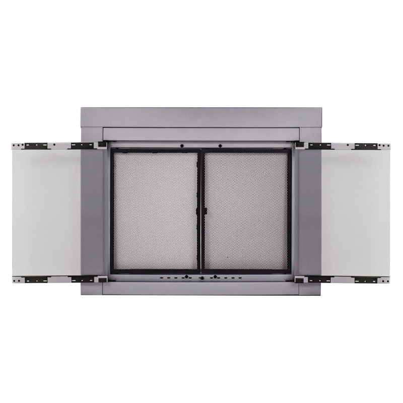 Abdal Cabinet Steel Fireplace Door, 31" H x 43.5" W x 0.95" D, Skyline Nickel