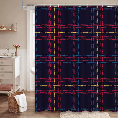 Plaid Seamless Graphic Scottish Blue Shower Curtain with 12 Hooks