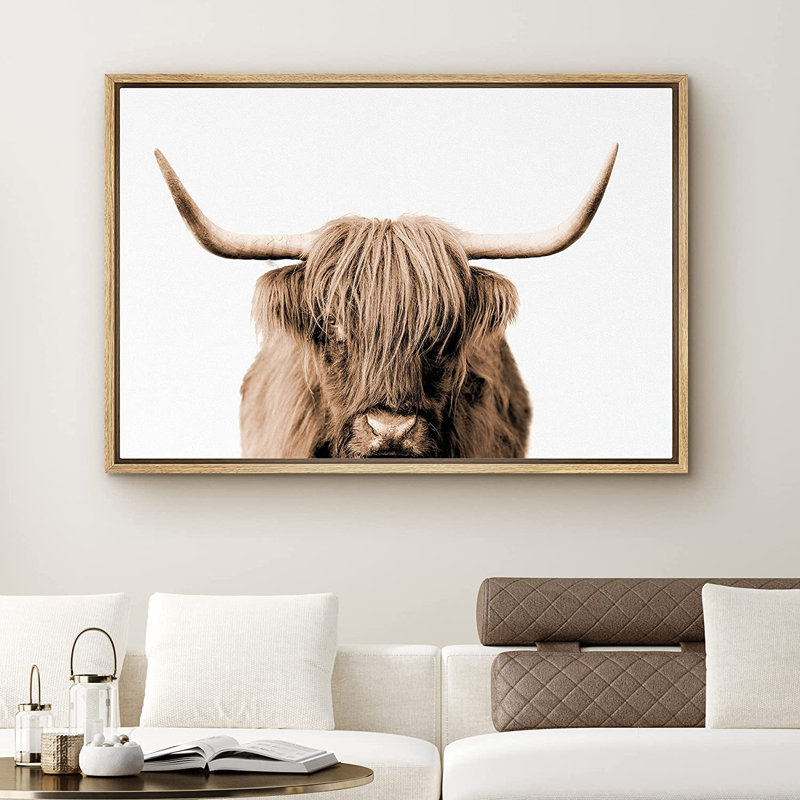 «Brown Highland Cow», reproduction d'art sur toile encadrée, H 24 po x l 36 po, Naturel