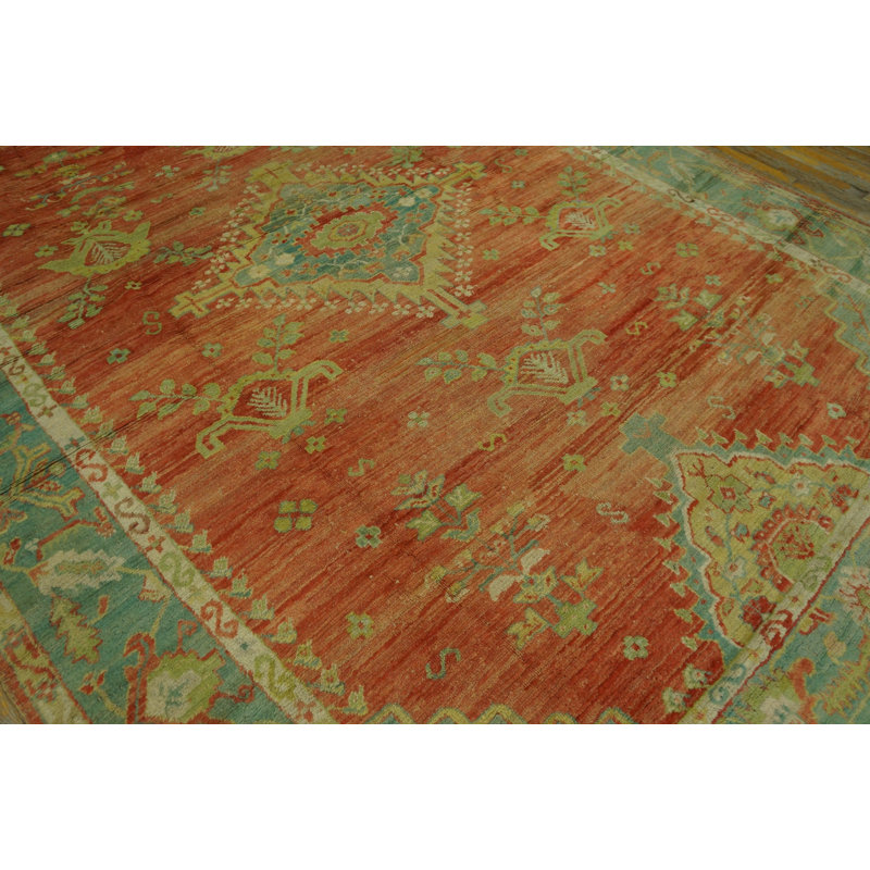 Rustic Tribal Antique Late 19th Century Turkish Oushak Area Rug