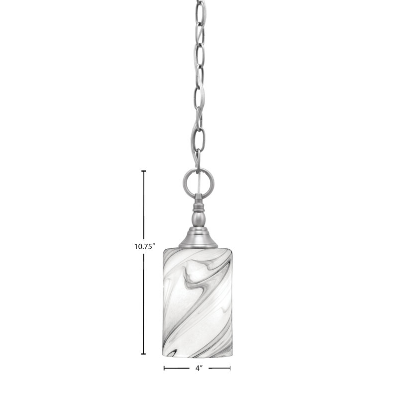 Chain Hung Mini Pendant With Glass, Brushed Nickel