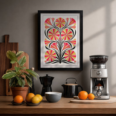 Symmetrical Floral Pattern Botanical - Framed Print