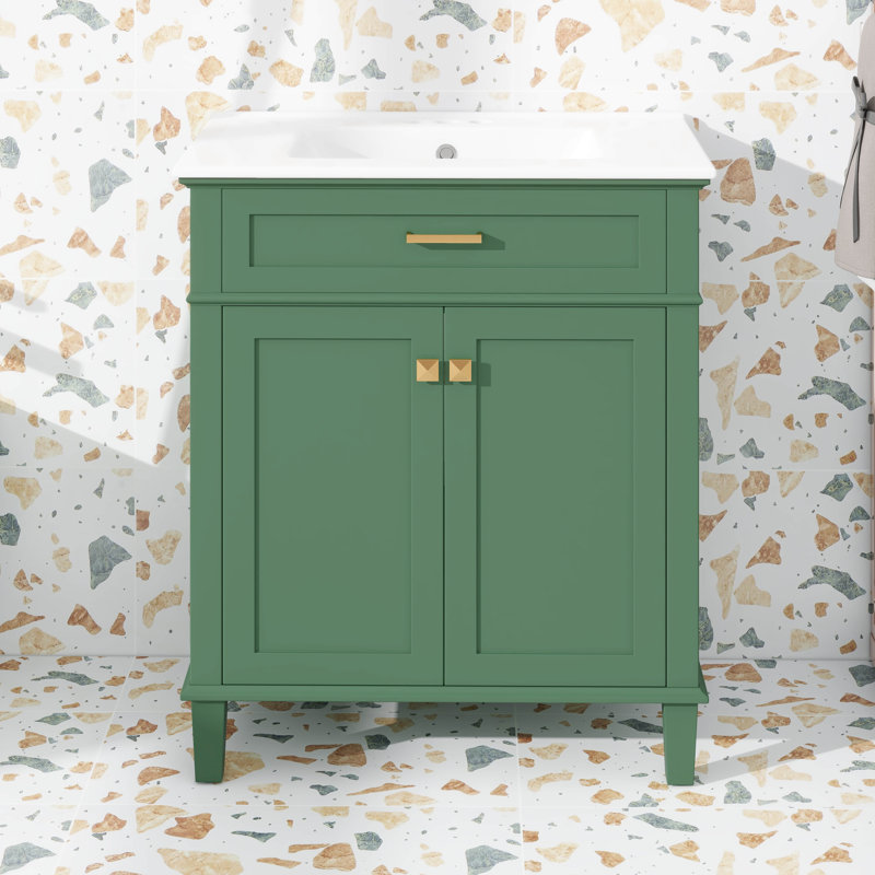 Meuble-lavabo 30 po avec lavabo en céramique, Vert