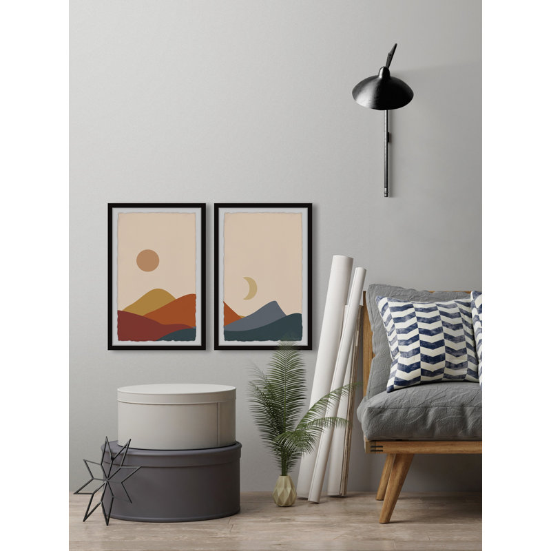 Autumn Moon Over Hills - ensemble de 2 peintures encadrées, H 45 po x l 60 po