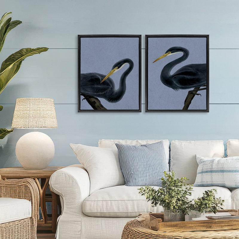 Ensemble de 2 cadres flottants Heron Birds, design par Grace Popp, Cadre flottant noir de jais, H 21 po x l 17 po