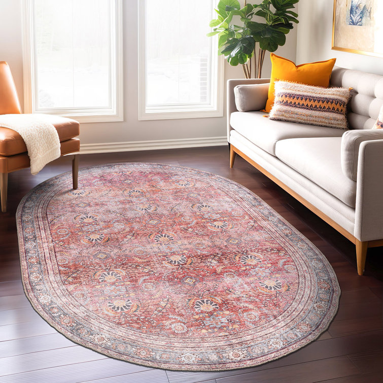 Labarbera Machine Washable Red/Gray Non-Slip Backing Area Rug