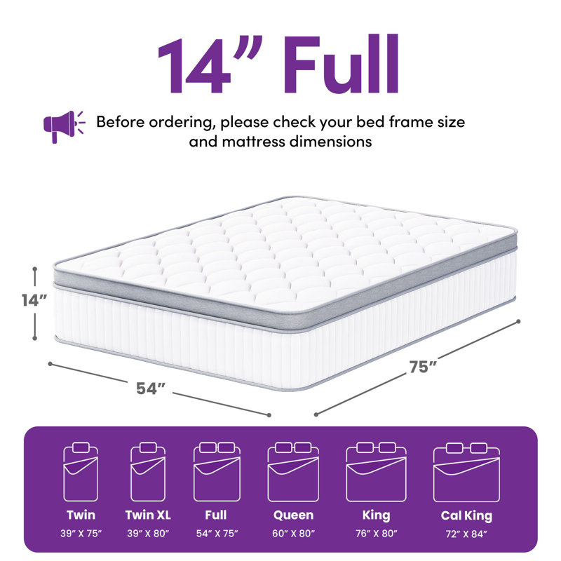 14" Plush Hybrid Mattress - Sleep by Wayfair™, Full, 14