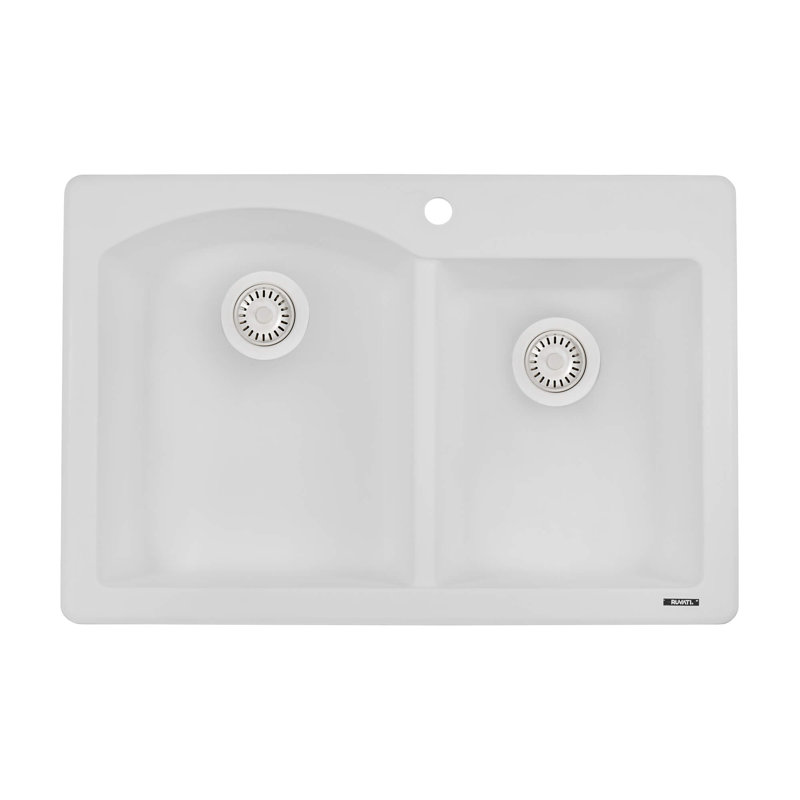 33" L x 22" W Double Basin Dual Mount Kitchen Sink, Arctic White