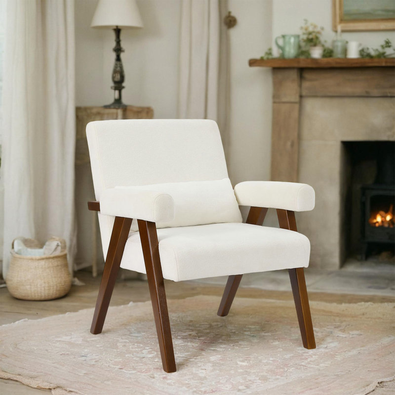 Fauteuil d'appoint Classic, Laine d'agneau beige, Noyer