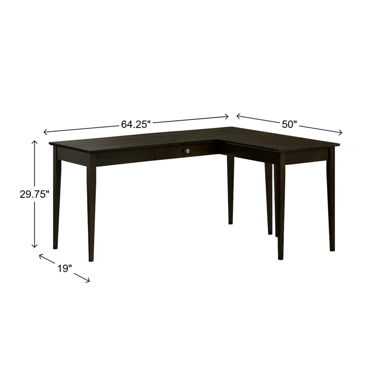 Bureau en L en bois massif Malani, 29.75" H x 56" W x 50" D, Café